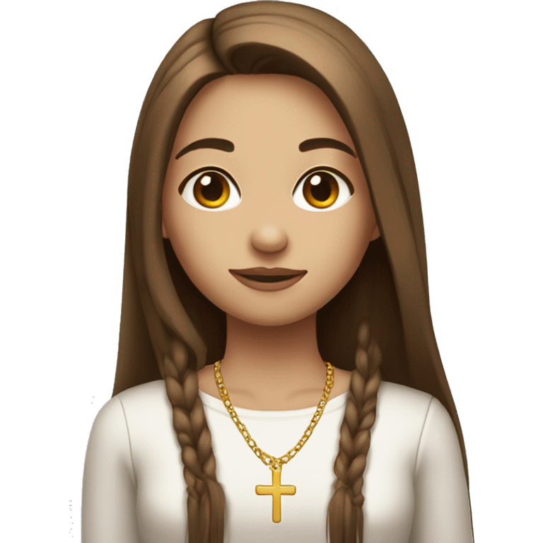 fair skinned girl, with brown long straight hair and a cross necklace emoji