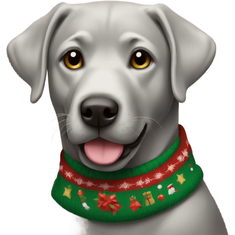 Silver lab with christmas sweater present emoji