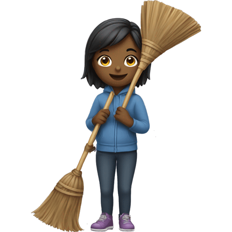 A girl holding a broom emoji