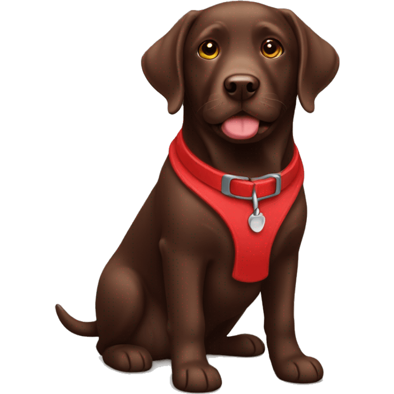 A chocolate labrador with a red collar  emoji