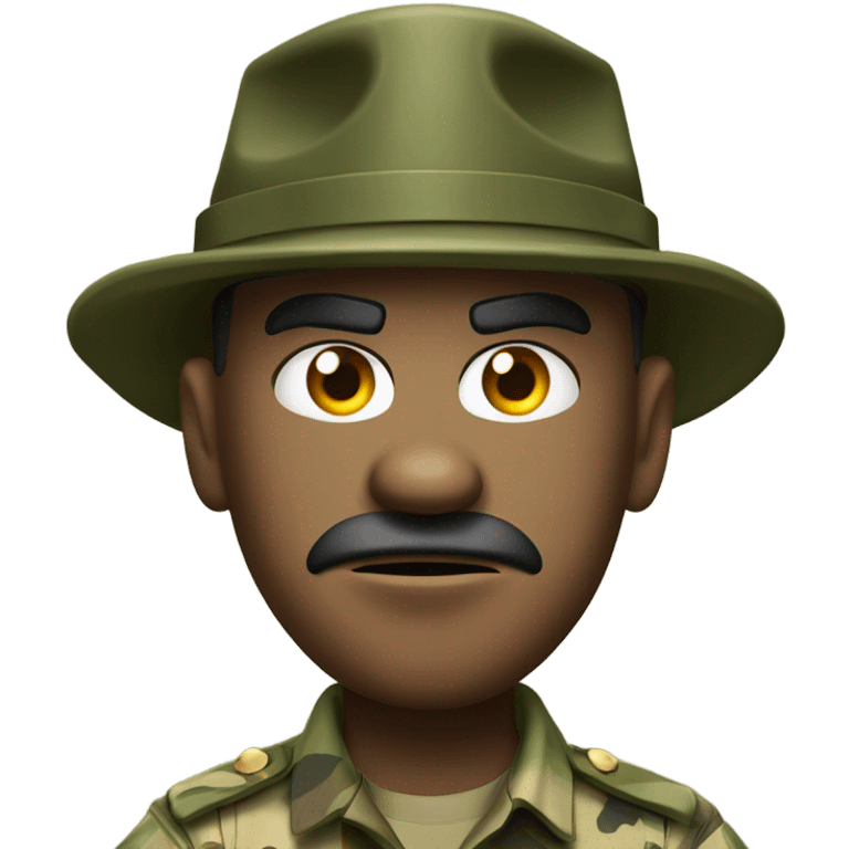 drill sergeant character wearing a classic sergeant hat and a camouflage army shirt. The character should have an angry intense expression. full torso emoji