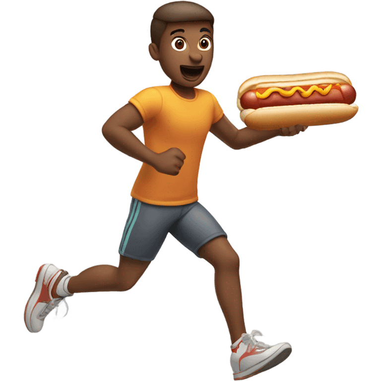 Gay guy running and eating a hotdog emoji