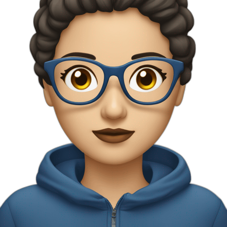 Mujer morena, gordita, gafas azules, ojos oscuros, militar emoji