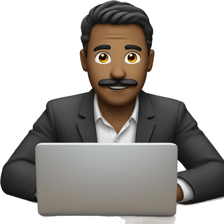 man with moustache working at a laptop emoji