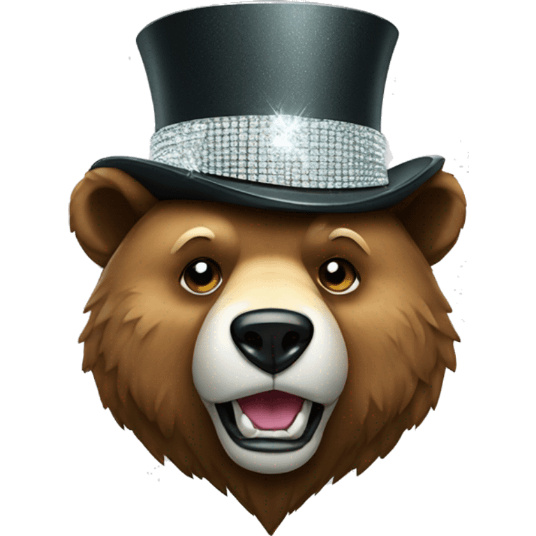 A bear head made out of diamond, wearing a top hat  emoji