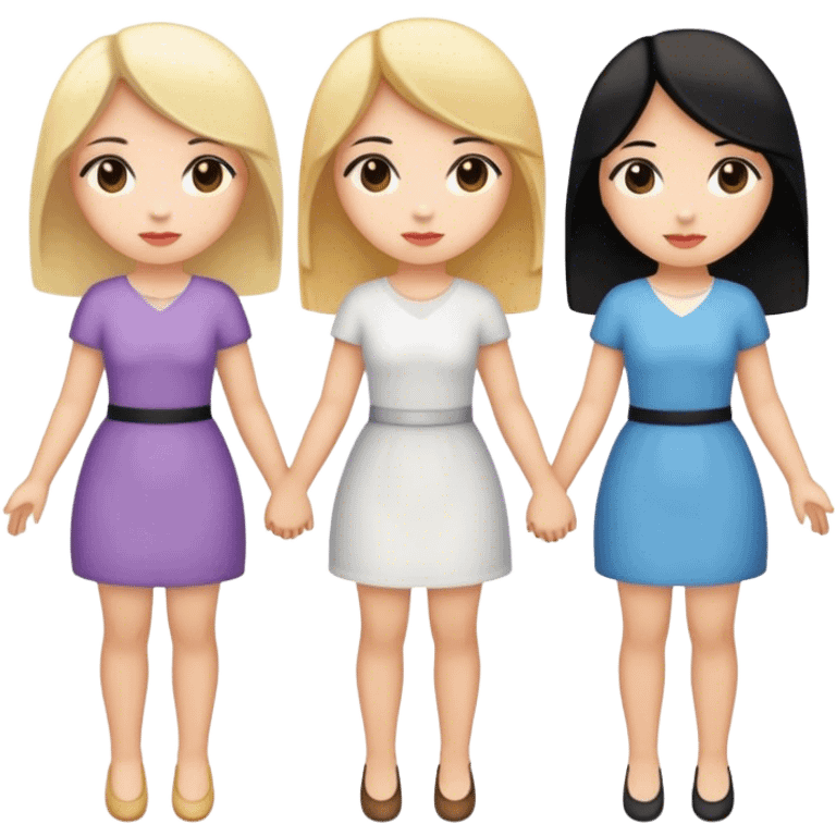 Three women holding hands, two white, one with blonde hair, one with black hair, and one with brown hair emoji