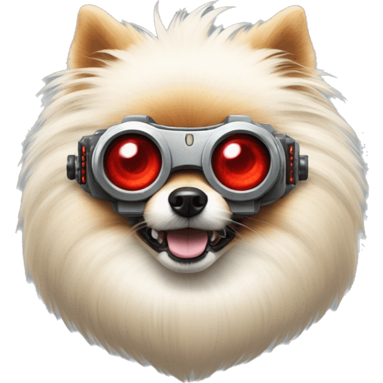 angry pomeranian cyborg with red robotic right eye emoji