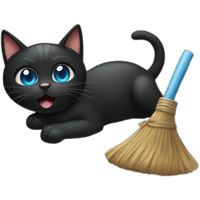 a black cat with blue eyes taking a steam bathome with a banya broom emoji