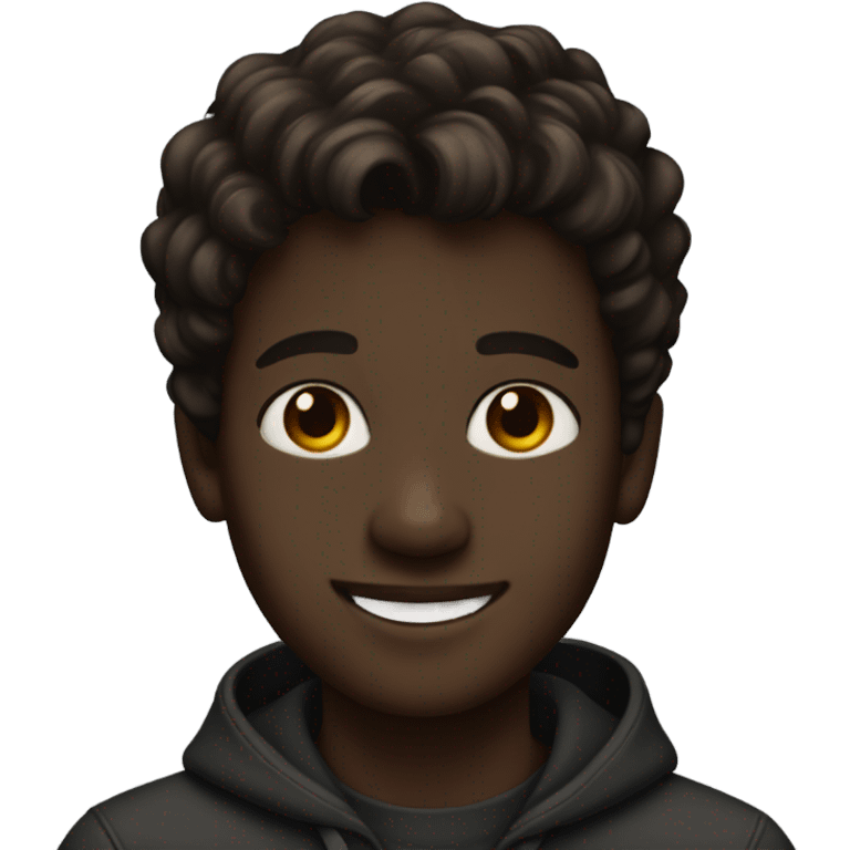 smiling boy with brown hair with black skin emoji