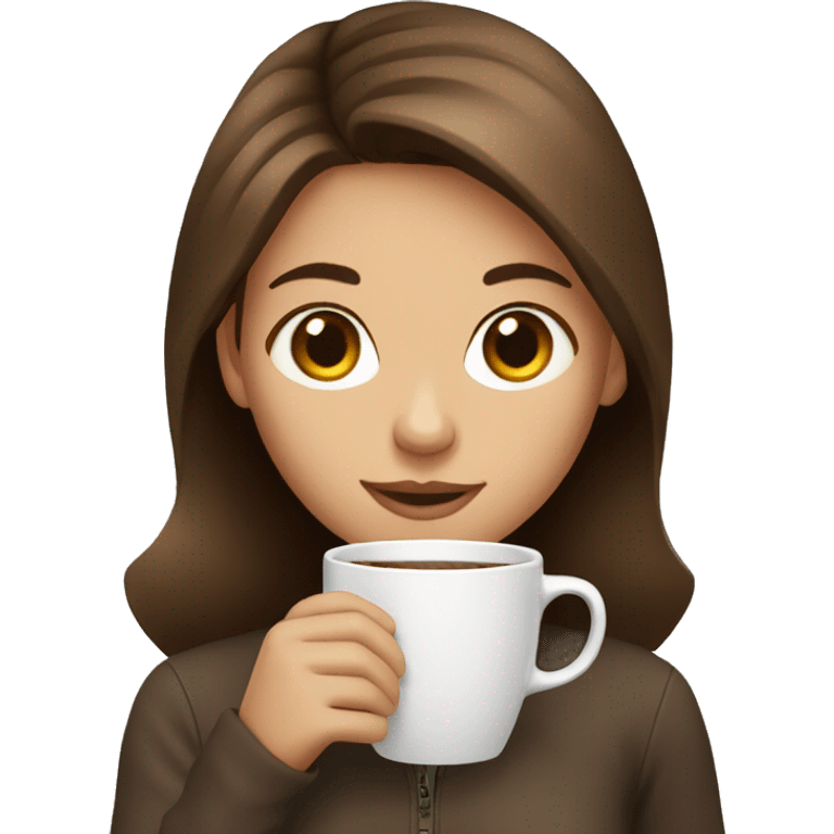 Girl with brown hair, drinking coffee emoji