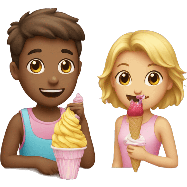 Girl and a boy having icecream emoji