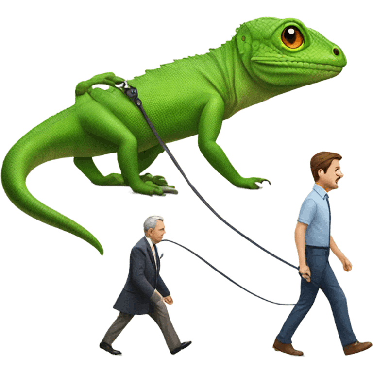 Lizard walking a man on a leash emoji