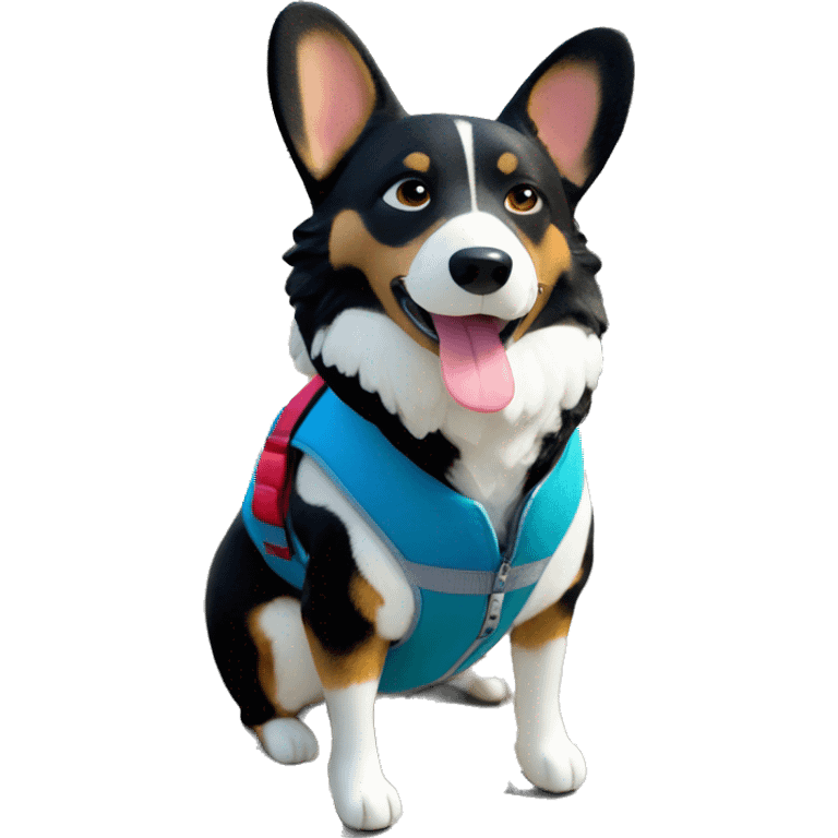 Black corgi full body with service dog vest emoji