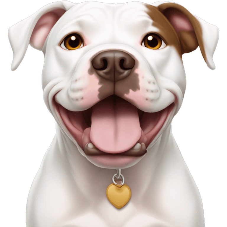 White pit bull with brown two brown eyes one bigger than the other  emoji