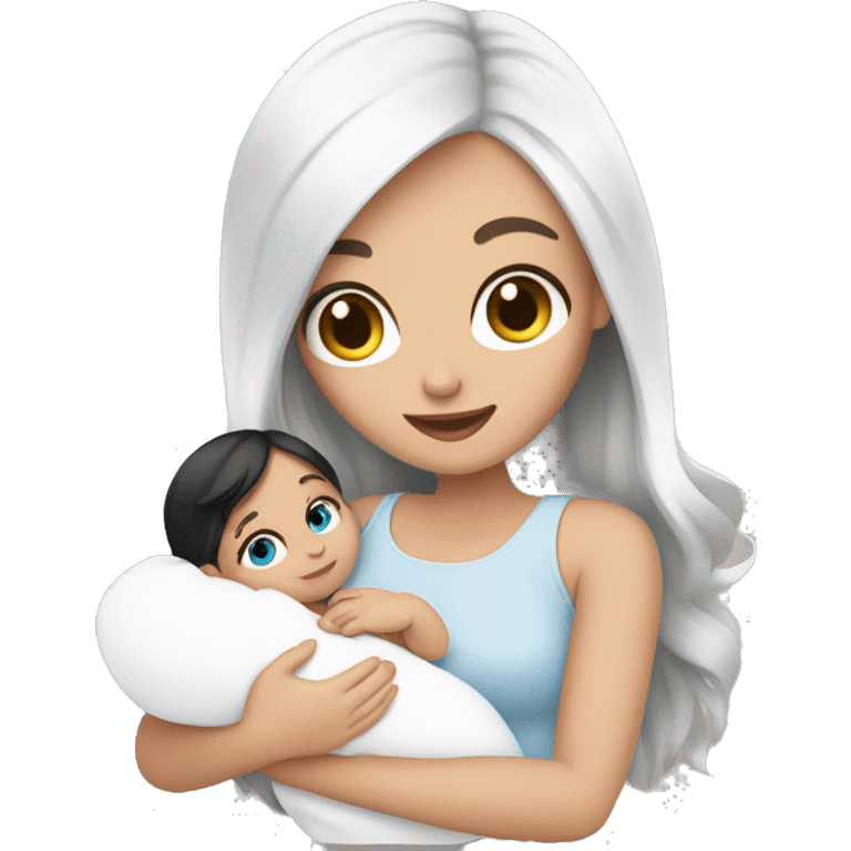 mom holding newborn baby girl with blue eyes white skin black hair and white skin newborn white girl emoji