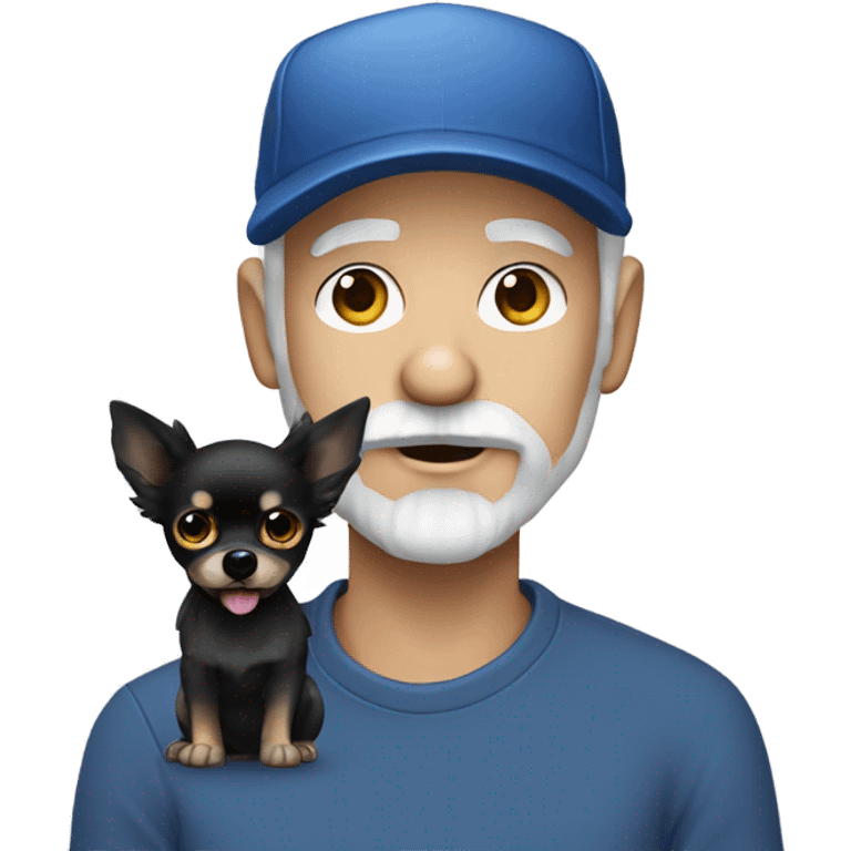 Blue eye Old man with goatee beard ball cap holding black Chihuahua long hair emoji