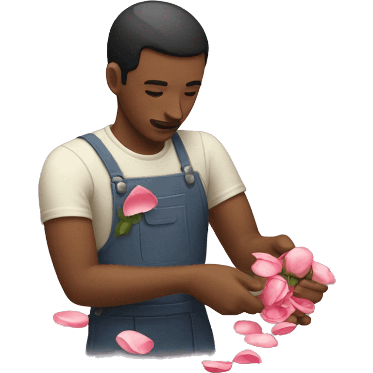 man peeling roses petals emoji