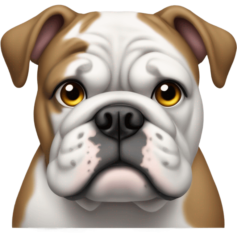 Fat bulldog white with grey spots with eyes going in opposite directions outward emoji