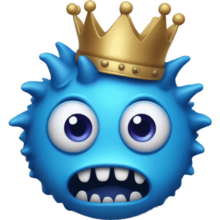 A blue monster with a button eye and a crown emoji