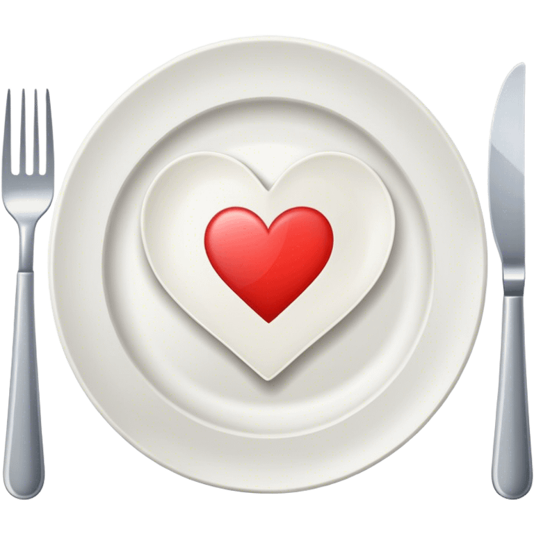 plate with fork on left & knife on right with heart on plate emoji