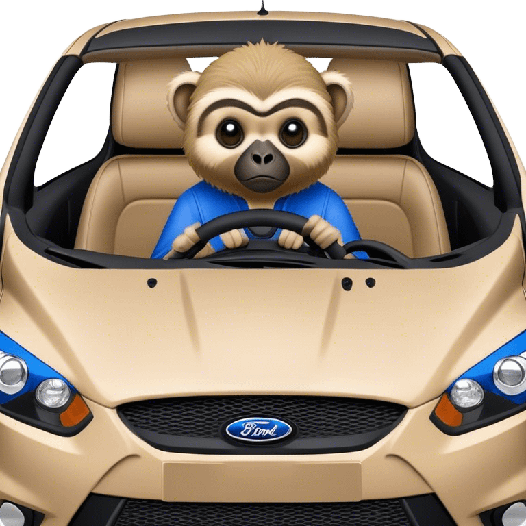 Gibbon driving a blue ford focus RS emoji