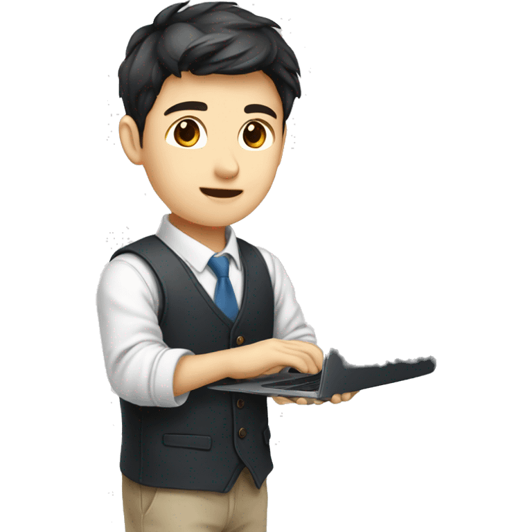 Handsome-finance-korean boy-working-with-laptop emoji