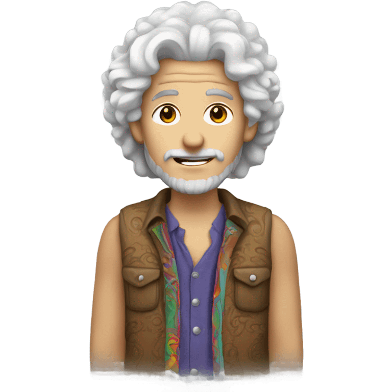 White haired guy with curly hair and hippy outfit  emoji