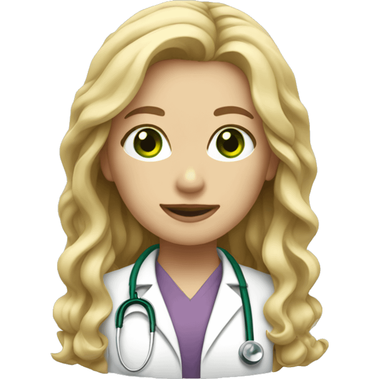 Female doctor with long blonde wavy hair and green eyes emoji