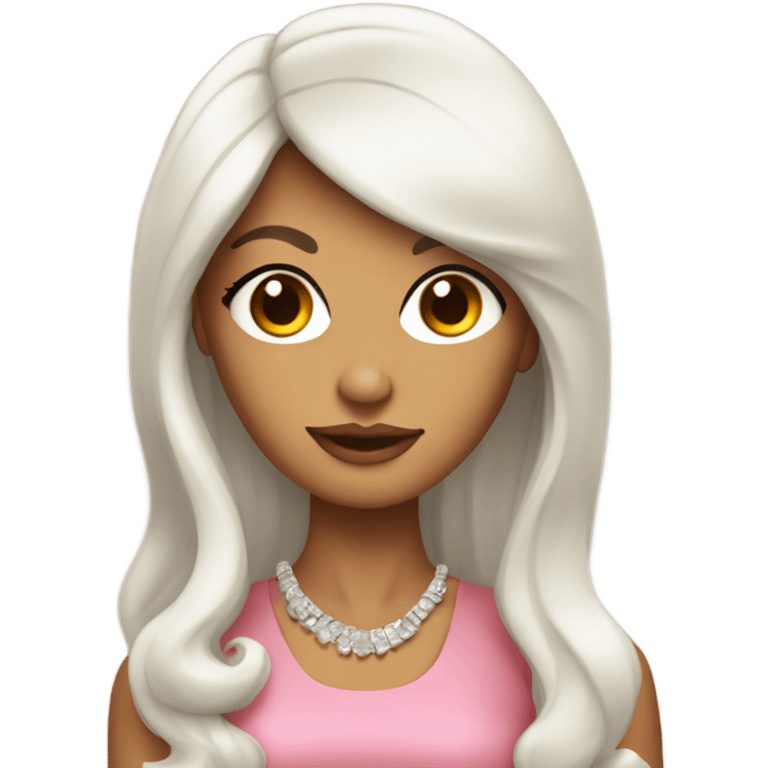 Tanned woman with long black hair in a 60s style outfit and hair emoji