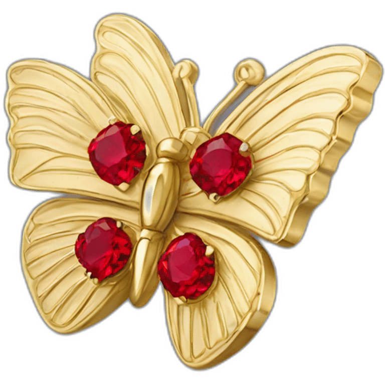 gold butterfly jewel with red heart shaped diamonds emoji