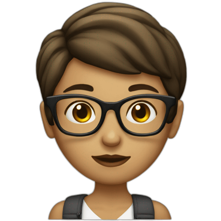 a girl with a short briwn hair reading a book wearing a glasses emoji