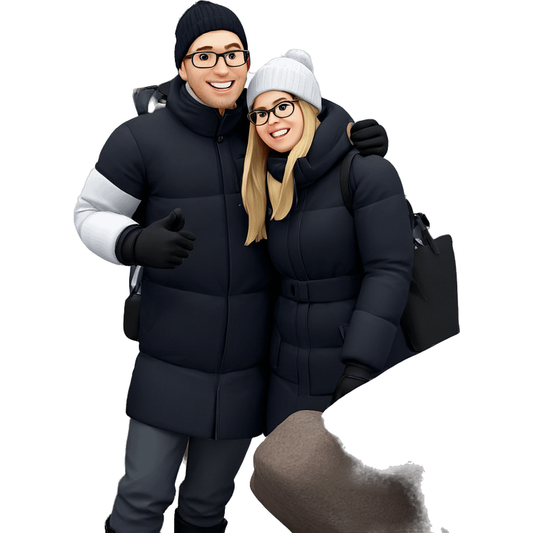 smiling couple in snowy landscape emoji