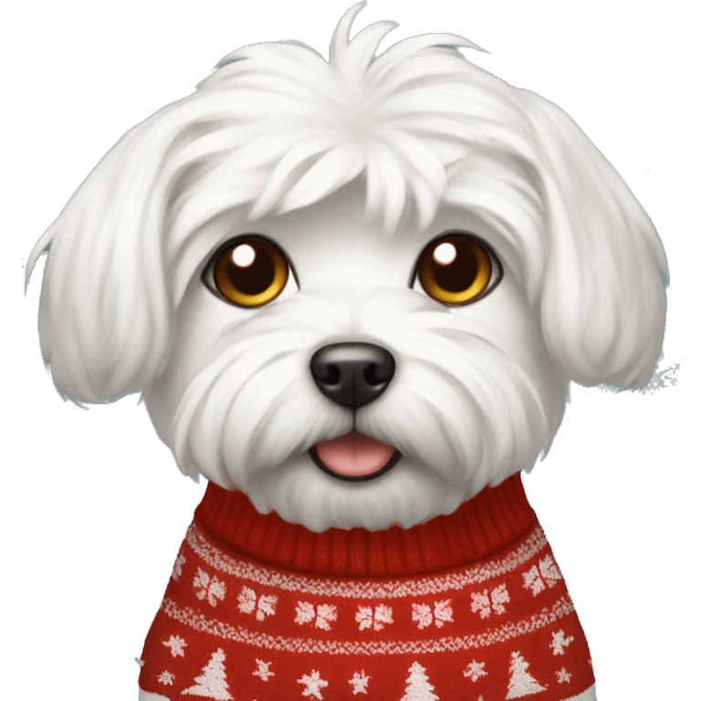 Maltese dog in Christmas sweater  emoji