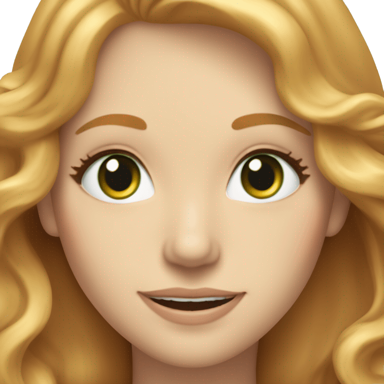 Strawberry blonde woman 30s green eyes with beautiful smile. Long wavy hair. Small breasts.  emoji