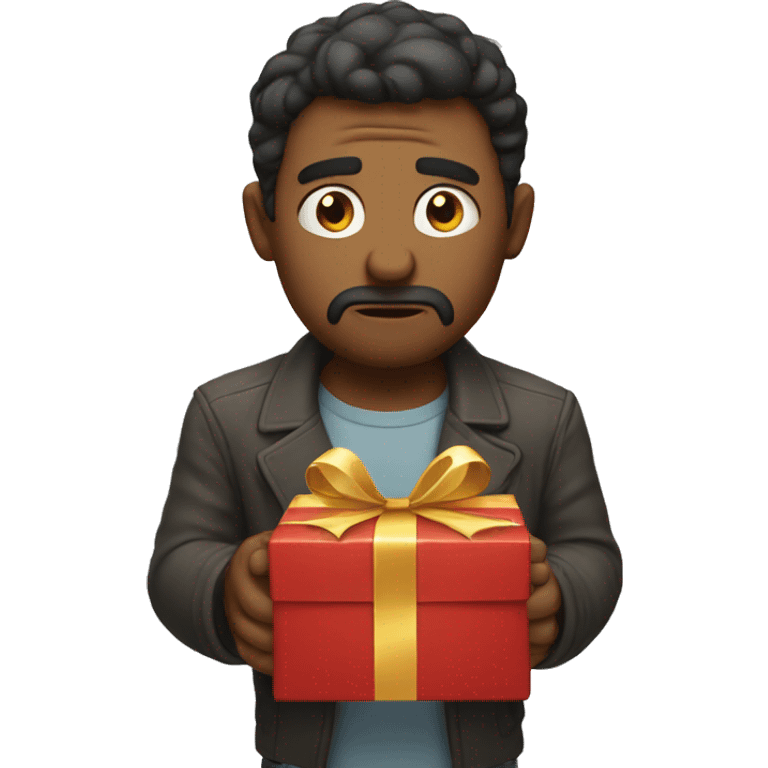 Disappointed man holding a gift emoji