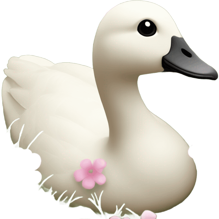 a goose with soft pink flowers around it in grass pastel emoji