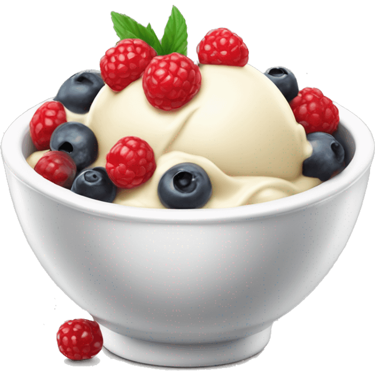 Vanilla ice cream in a bowl with hot berries on top  emoji