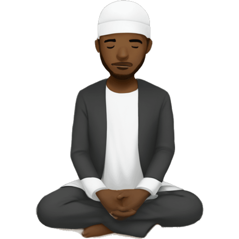 Black Muslim wearing a kufi cap on is his head praying on a prayer rug emoji