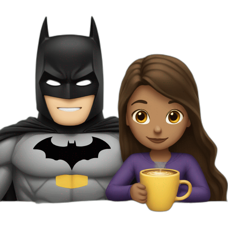 The girl and the batman are studying with coffee emoji