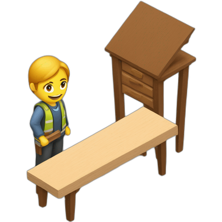 isometric woodworking teacher with student emoji