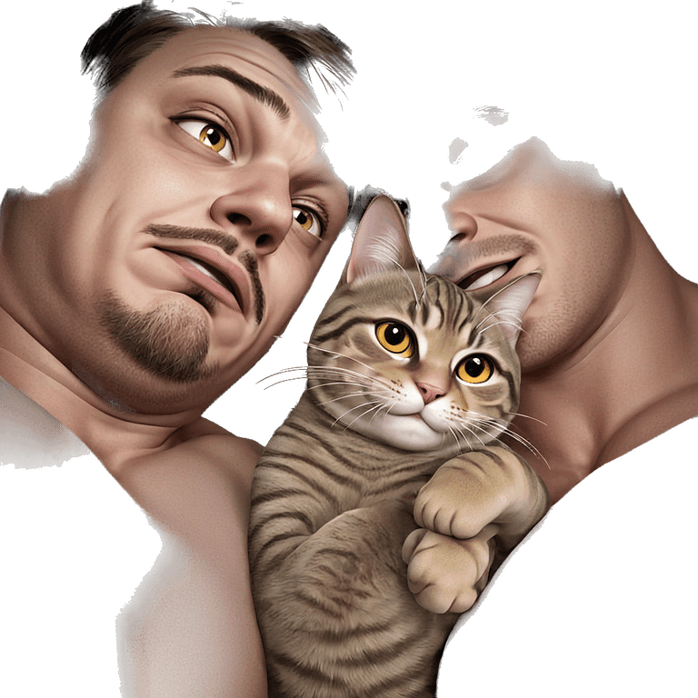 muscular boys with a cat emoji