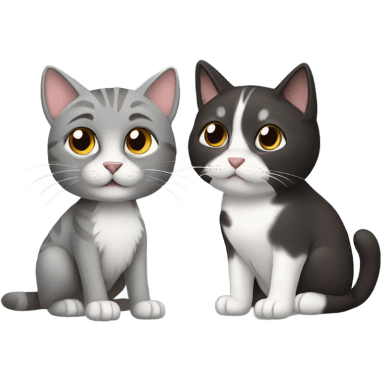 grey cat with boy with medium long black brown hair  emoji