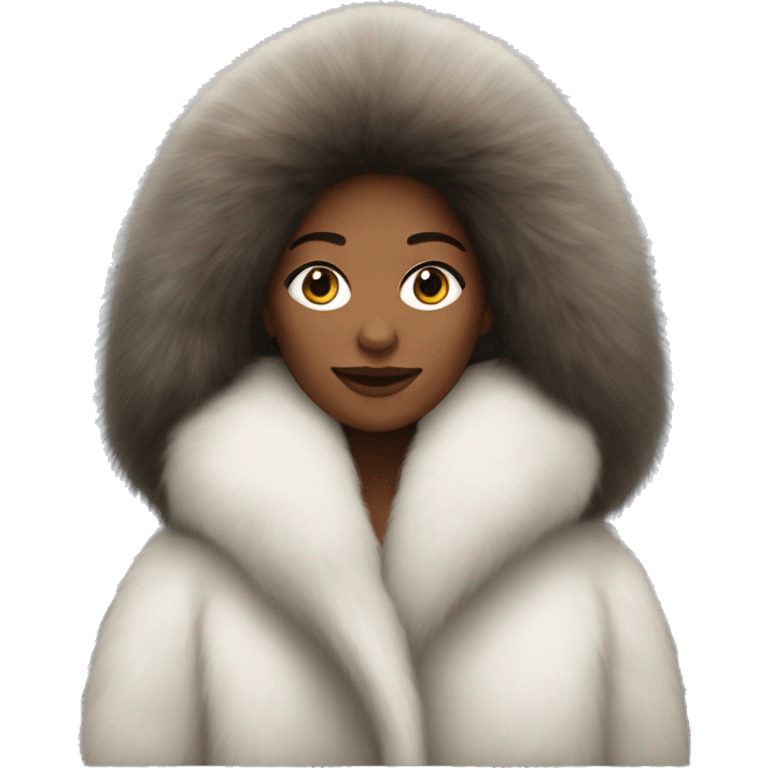 White brunette woman in giant fur coat emoji