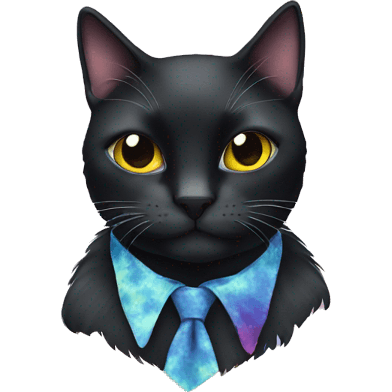 Black cat wearing tie dye emoji