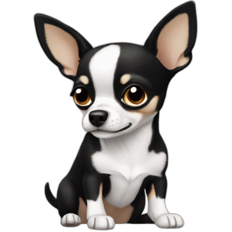 Chihuahua long 　black and white emoji