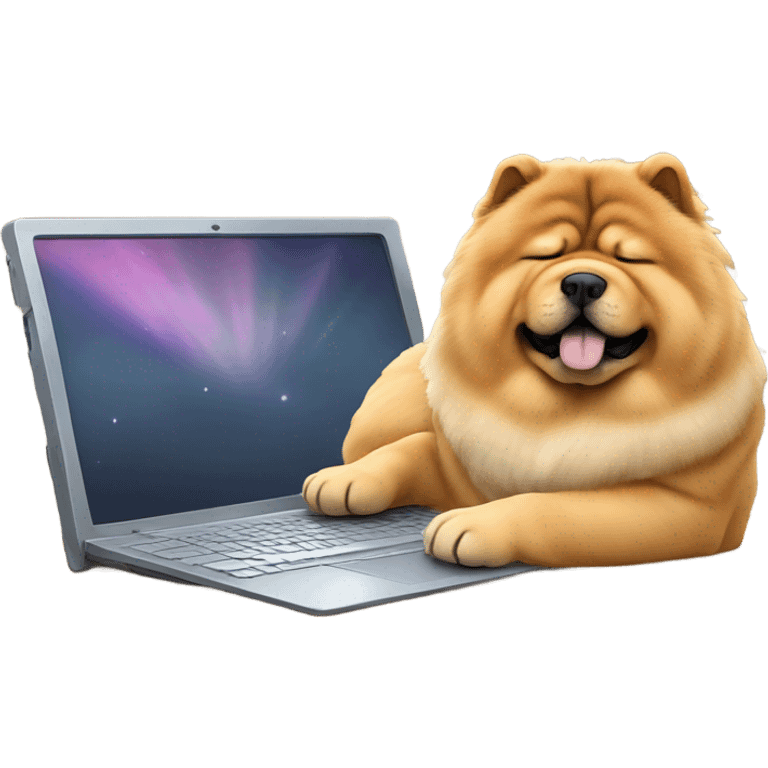 chow chow sleeping on computer keyboard emoji