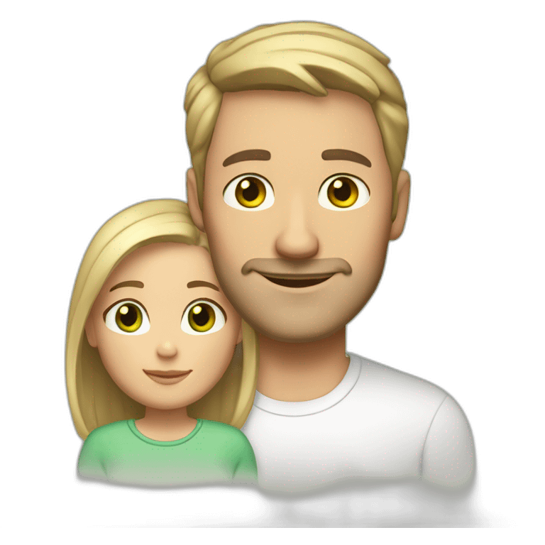 dad(40y) (white skin, brown eyes, short brown hair and daughter(10y) blonde, white skin, green eyes emoji