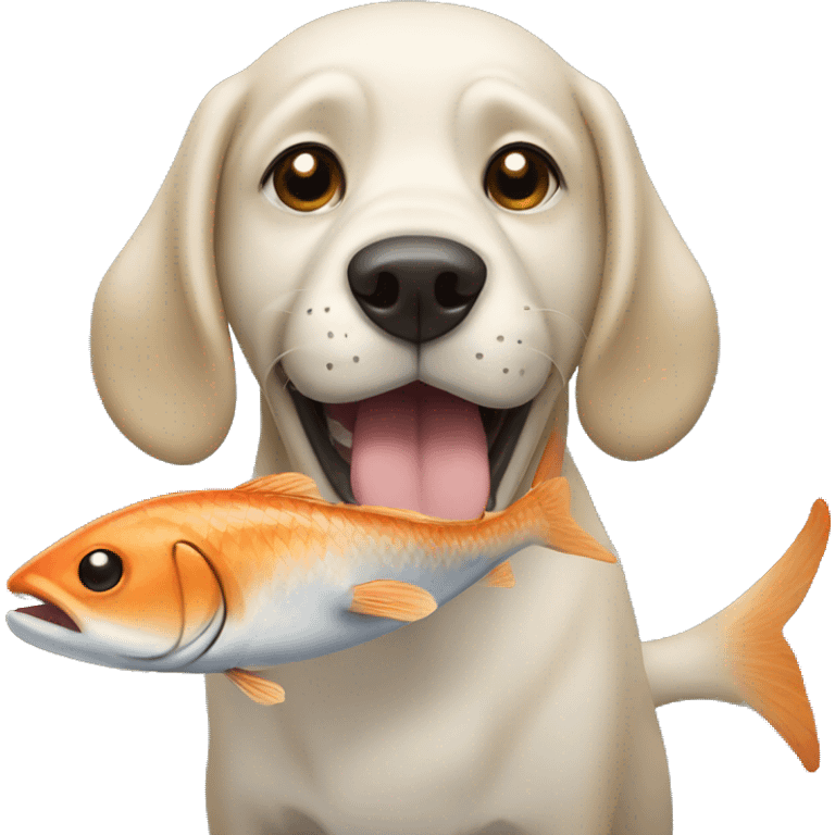 Dog eating a fish emoji