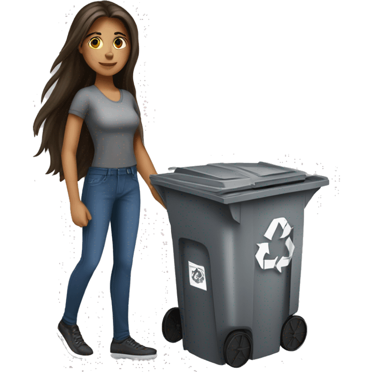 Beautiful brunette long haired woman taking out the trash emoji