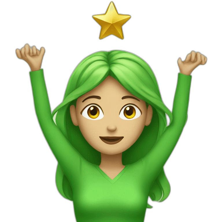 Green women holding three gold stars above head emoji